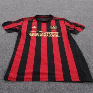 Adidas Atlanta FC Jersey Adult L Soccer Shirt Red Black Striped Athletic Mens